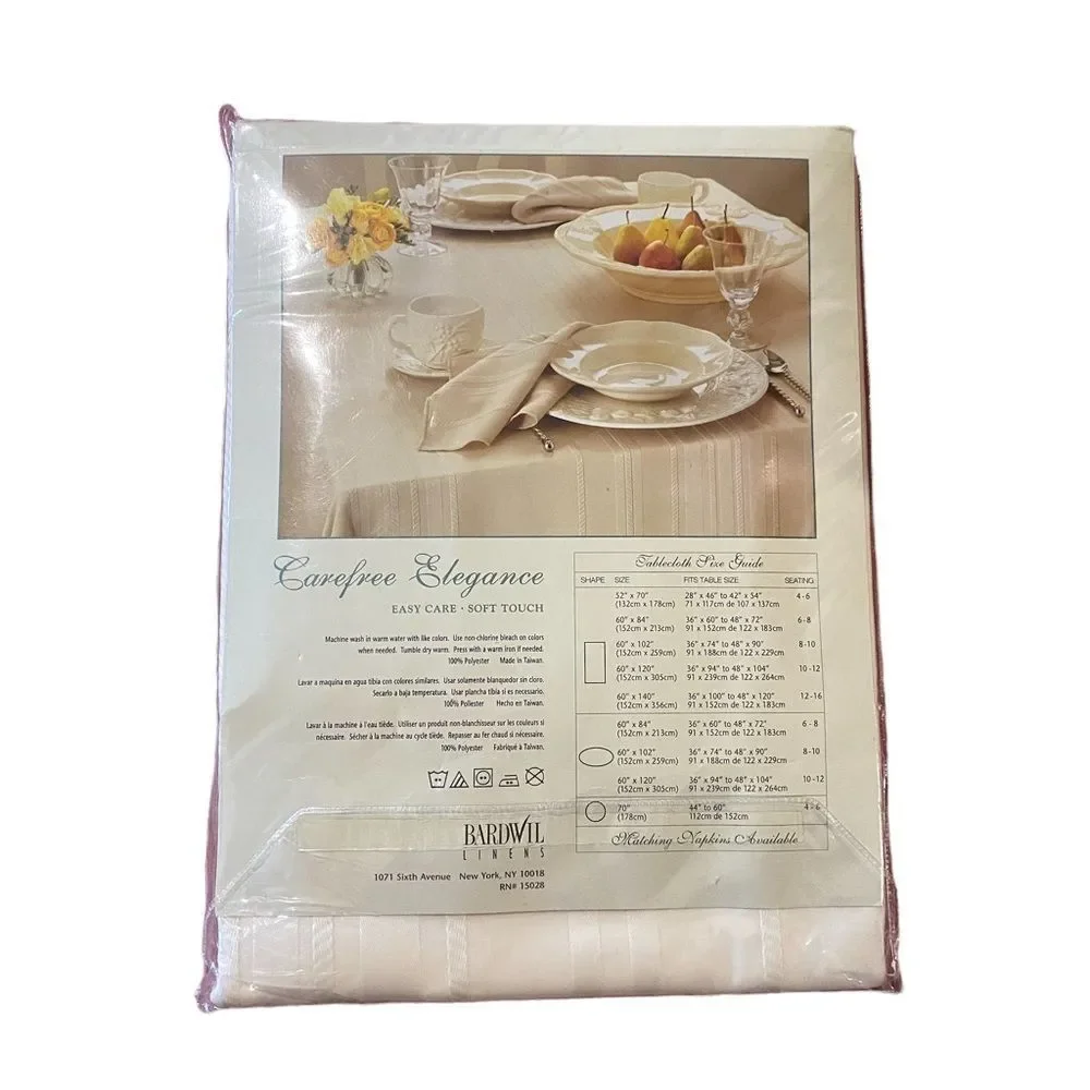 Bardwil Linens Carefree Elegance Easy Care Soft Touch Tablecloth Cream 52x70”